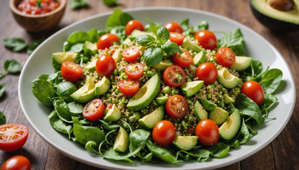 Salade Express de Quinoa Gourmande : Avocat Onctueux, Tomates Fraîches et Piquant Zeste de Citron Vert