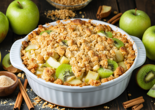 découvrez notre recette facile et gourmande de crumble maison aux pommes et kiwis, idéale pour un dessert savoureux et fruité à partager en famille.