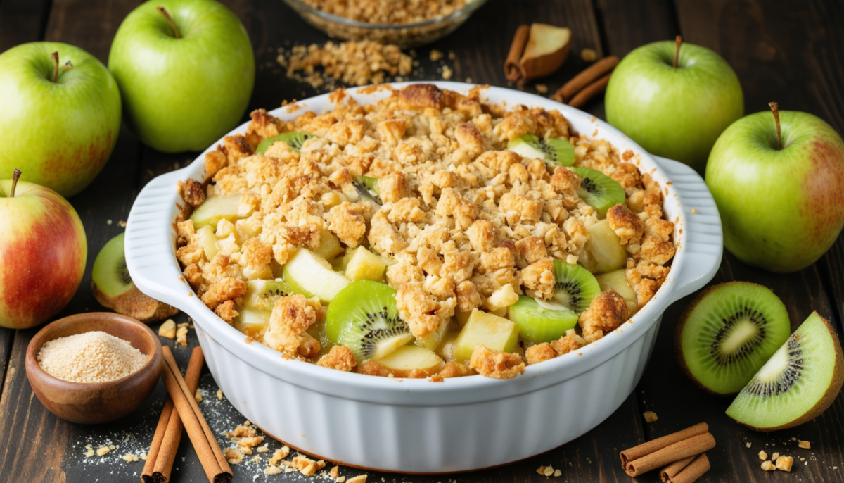 découvrez notre recette facile et gourmande de crumble maison aux pommes et kiwis, idéale pour un dessert savoureux et fruité à partager en famille.