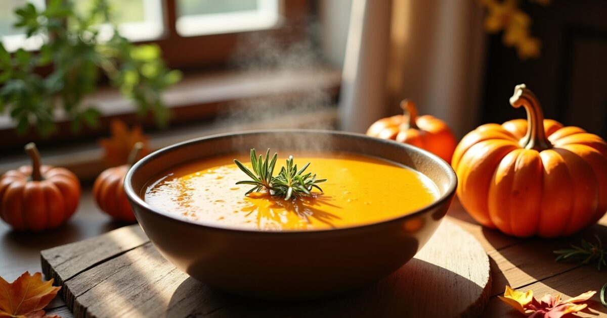 Velouté de Citrouille au Lait de Soja et Effluves de Romarin : Recette Facile et Gourmande