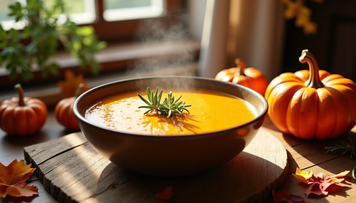 Velouté de Citrouille au Lait de Soja et Effluves de Romarin : Recette Facile et Gourmande